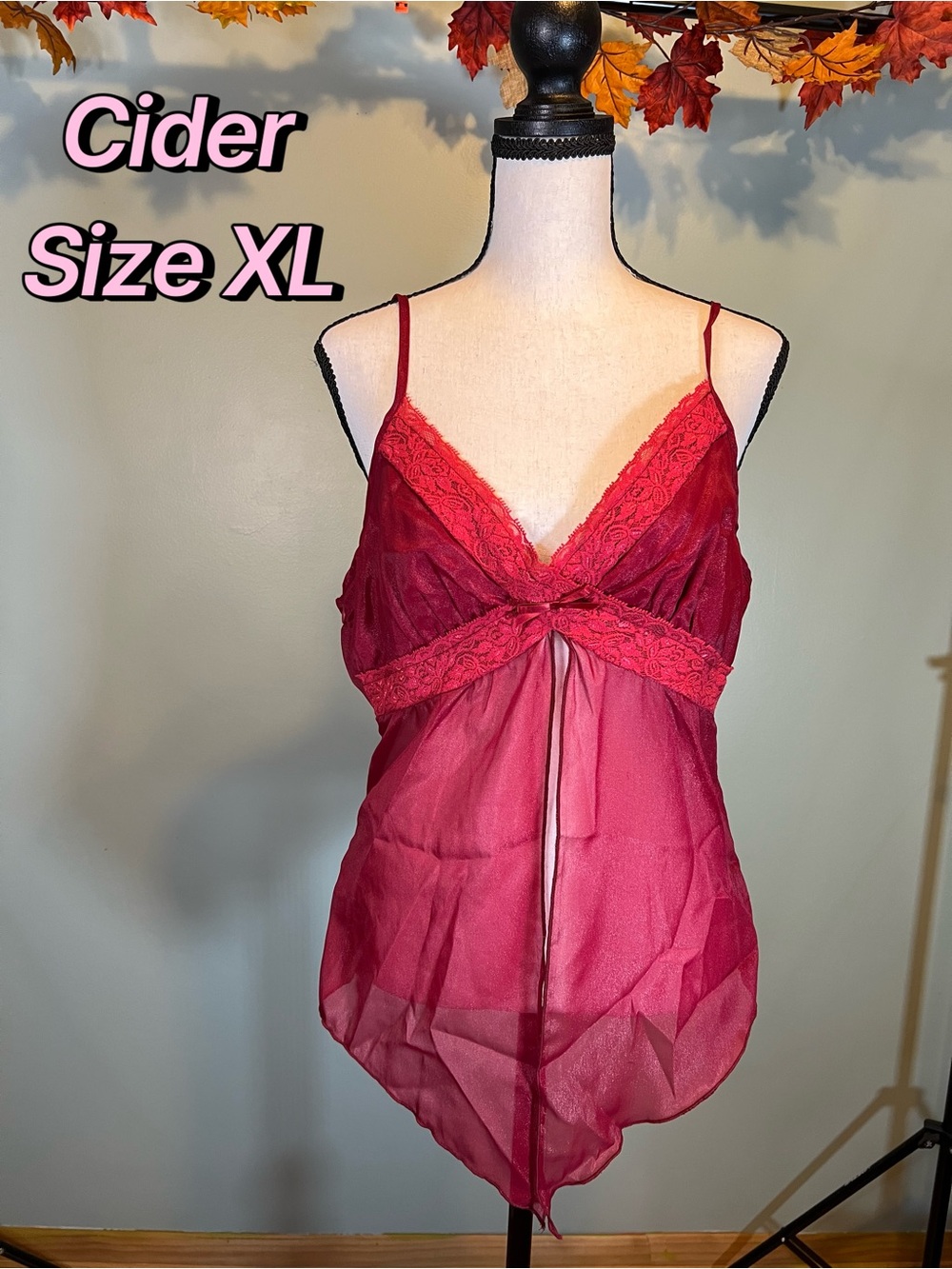Cider Women's Red Lace Detail Babydoll Top - Size XL